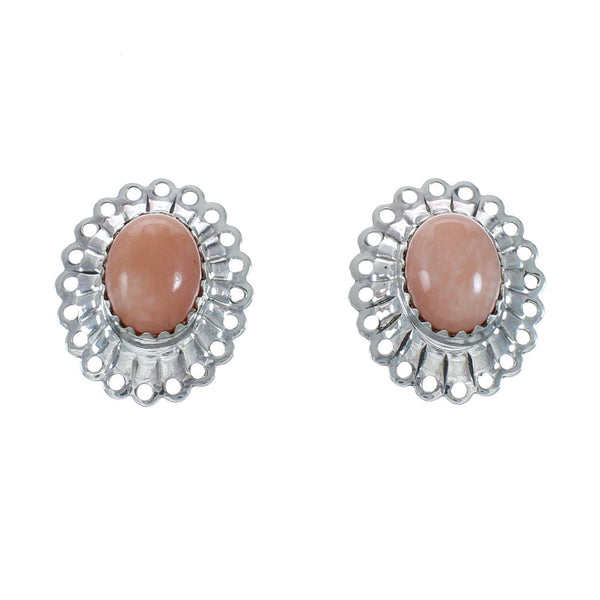 Navajo Genuine Sterling Silver Pink Coral Concho Post Earrings X10965